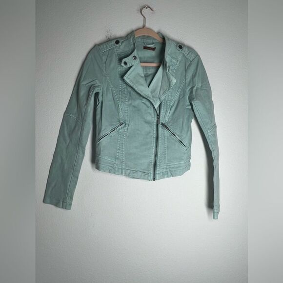 EDC Turquoise Blue Denim Moto Jacket Cotton Full Zipper EU S/ US S Y2K NWOT